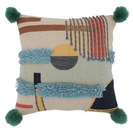 SARO LIFESTYLE SARO 2190.M18SD 18 in. Square Multicolor Geometric Embroidered Throw Pillow with Down Filling 2190.M18SD